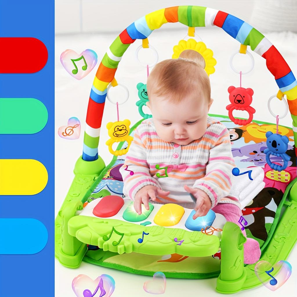 Baby Gym Play Mat with Music Pedal Piano Light Toy Rack Hanging Doll Educational Fitness Rack Toy Xmas Gift for Infants Toddlers