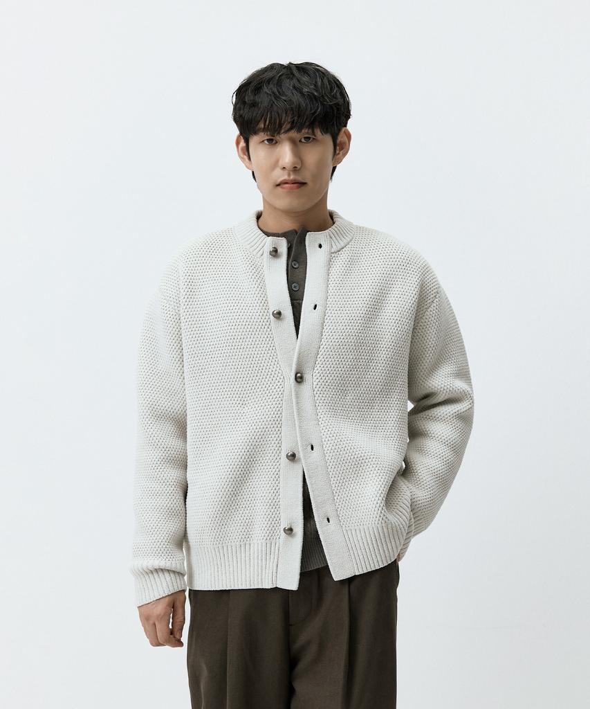 Madmars Honeycomb Texture Outer Cardigan Light Grey Mmffmkn-167Lg