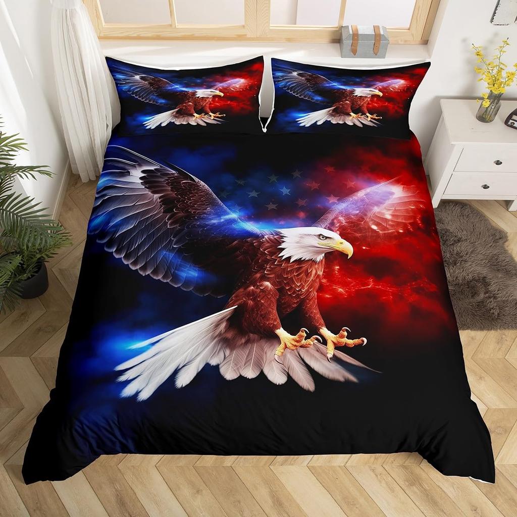 Eagle Duvet Cover Set for Boys Men Queen King Twin Size Lightweight Down Room Decor 2 Pillowcases 1 Comforter Cover No Comforter