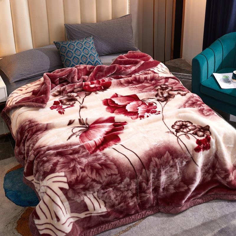 Double-Sided Coral Fleece Raschel Blanket - Thickened Velvet Cover for Autumn & Winter, Perfect Wedding Gift