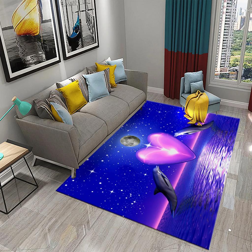 3D Fantasy Dolphin Carpet for Living Room Bedroom Kids Rug Dolphin Series Carpet Hallway Floor Mat Bathroom Kitchen Non-slip Rug