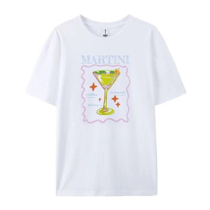 FeUnisex Y2k Aesthetic Martini Cocktail TShirts Egirl Cute Graphic Tee Short Sleeve Loose Retro Grunge Top Women Fashion Clothing