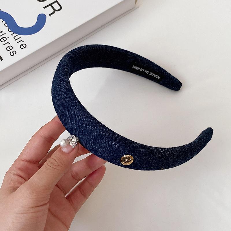 

Корейские джинсовые повязки для девочек, однотонные, винтажные, обручи для волос, для взрослых, для мытья волос, аксессуары, повязка на голову, обруч для волос Size fits all