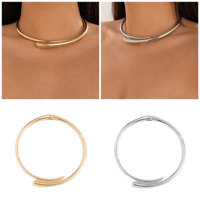Gold/Silver Color Statement Open Choker for Women African Inspired Wide Metal Cuff Collar Necklace Jewelry for Party