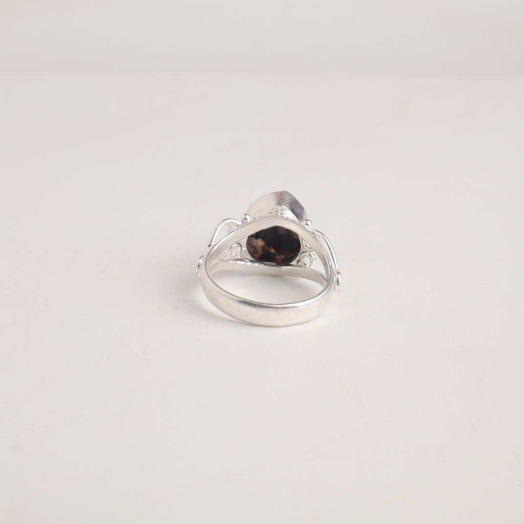 Natural Black Rhodonite Gemstone 925 Sterling Silver Jewelry Partywear Red Ring RR-46-25