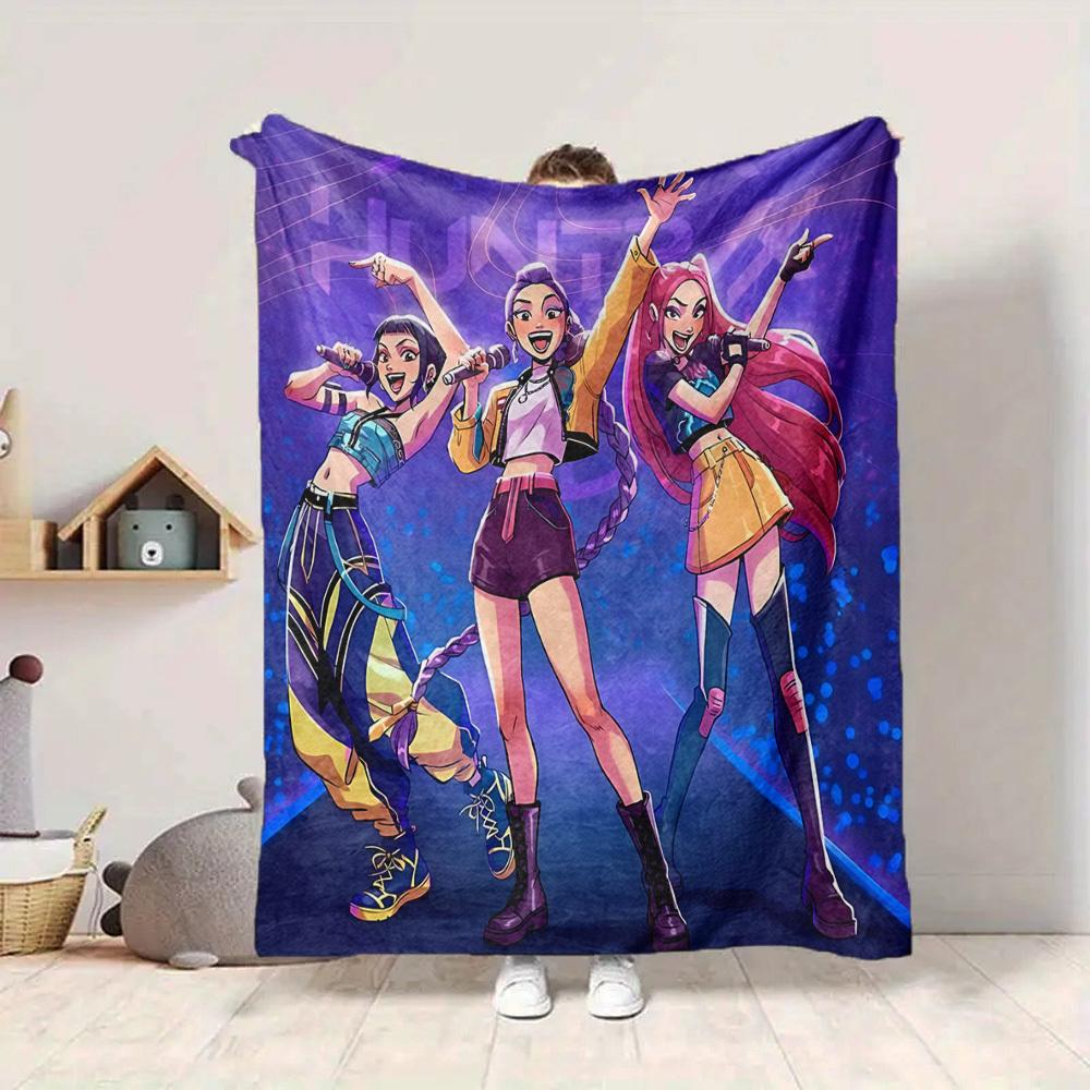 1pc KPop Demon Hunters Soft & Warm Flannel Blanket, Multi-Purpose Throw Blanket for Couch, Sofa, Office, Bed, Camping, Travel