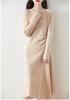 Women's Cashmere Knit A-Line Dress - Mid-Length, Round Neck, Over-the-Knee, 100% Pure, Casual and Versatile
