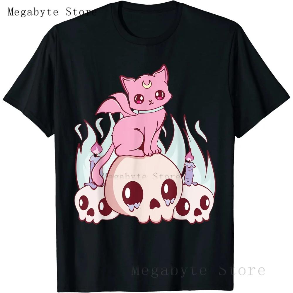 Pastel Goth T Shirt Men Women Kawaii Cartoon Gothic Cat Clothes Harajuku Shirt Unisex Graphic Tees Female Hip Hop T-shirt Male