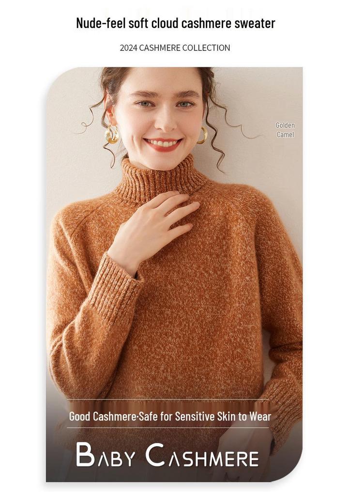 Women's High Neck Heavyweight Marled Cashmere Sweater - New Autumn/Winter Three-Ply Knitwear Arrival