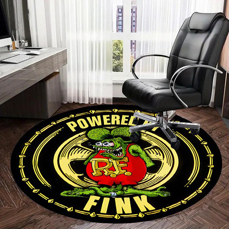 1pc Powerful Rat Fink Logo Round carpet, Made of Polyester,Perfect for Decorating Office Chairs, Living Rooms