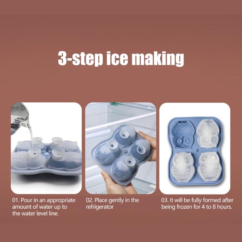 4 Cavities Owl Silicone Molds Multipurpose Animal Ice Maker Molds for Making Chocolate Jelly Candy Cake Freezing Drinks
