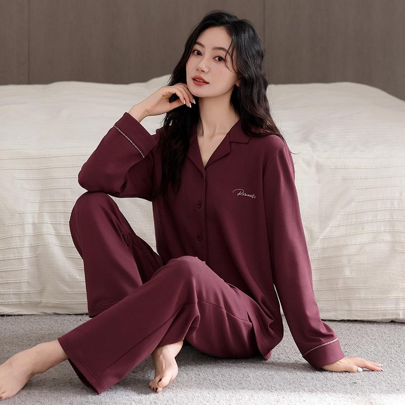 Pajamas Couple Spring and Autumn Pure Cotton Long-sleeved Cardigan Casual Men's and Women's Autumn and Winter High-end Loungewear Suit