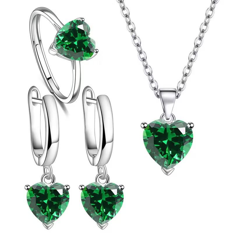 

Ювелірний набір з цирконієм у формі серця: Сережки, намисто та відкрита каблучка - Елегантні та розкішні модні аксесуари