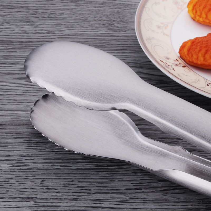 Thickened Sus304 Stainless Steel Tongs 304 Round Head Bread Tongs Baking Tools Barbecue Tongs Steak Tongs Food Tongs