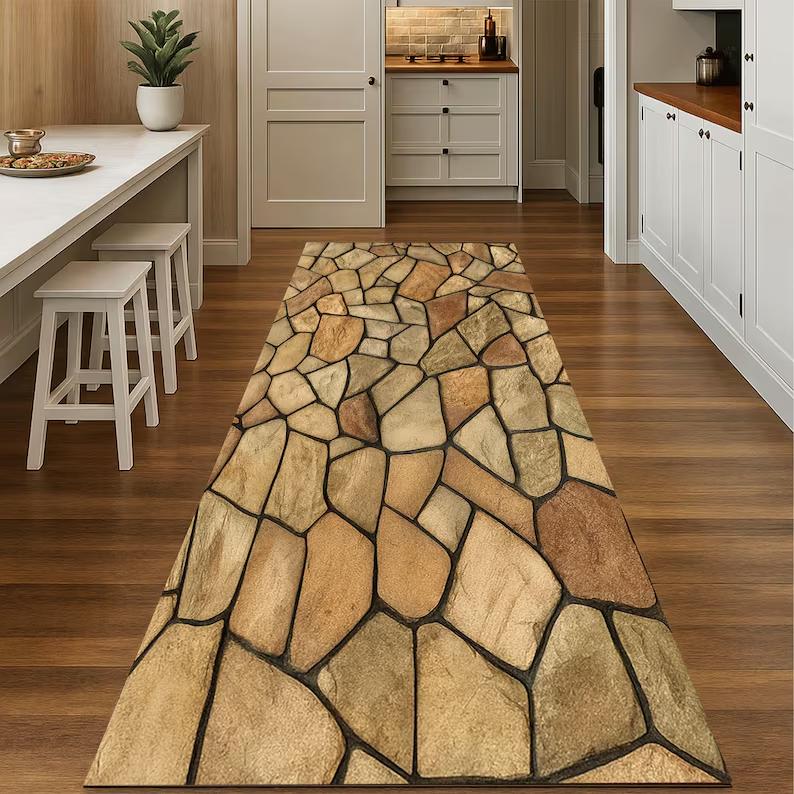 Luxury Marble Hallway Runner Greek Key Border Long Runner Rug, Black Gold Modern Corridor Runner Retro Home Decoration