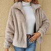 Women Fashion Winter Warm Comfortable Long Sleeve Lapel Fleece Plush Jacket Coat