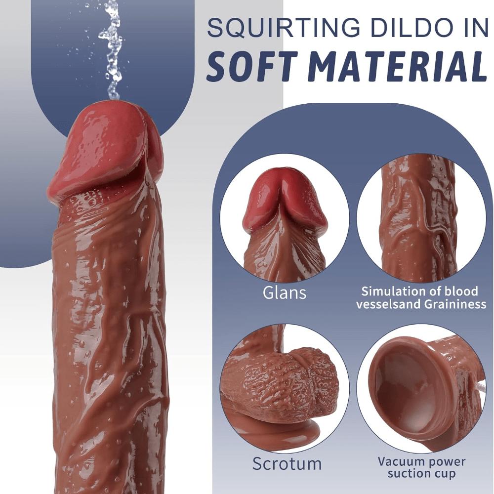 Realistischer Squirting-Dildo, ejakulierender Penis mit starkem Saugnapf für freihändiges Spielen, weicher Dildo für Frauen, G-Punkt- und Anal-Prostata-Spielzeug