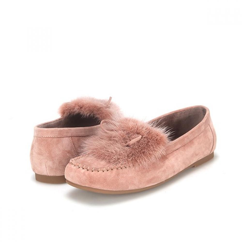 BARBARA Leather Suede Fur Flat 1cm Bbf542pk