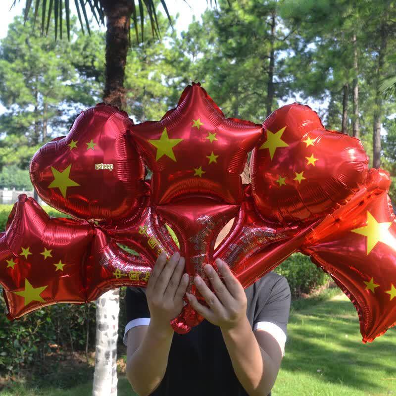 National Day Flag Heart Star Handheld Foil Balloons (10 Pack)