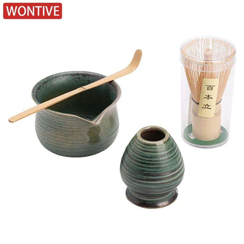 4pcs Ru kilns Song Dynasty Matcha Set Beater Matcha Bowl Whisk Holder for Tea Lovers Tea-Making Tools Handmade Ceremony Set