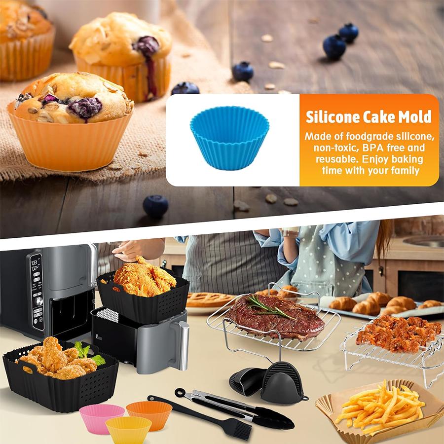 Set di Stampi in Silicone/Griglie/Utensili per Friggitrice ad Aria per Ninja Double Stack XL/Foodi SL400EU, AF300EU/AF400EU 7.5L-9.5L