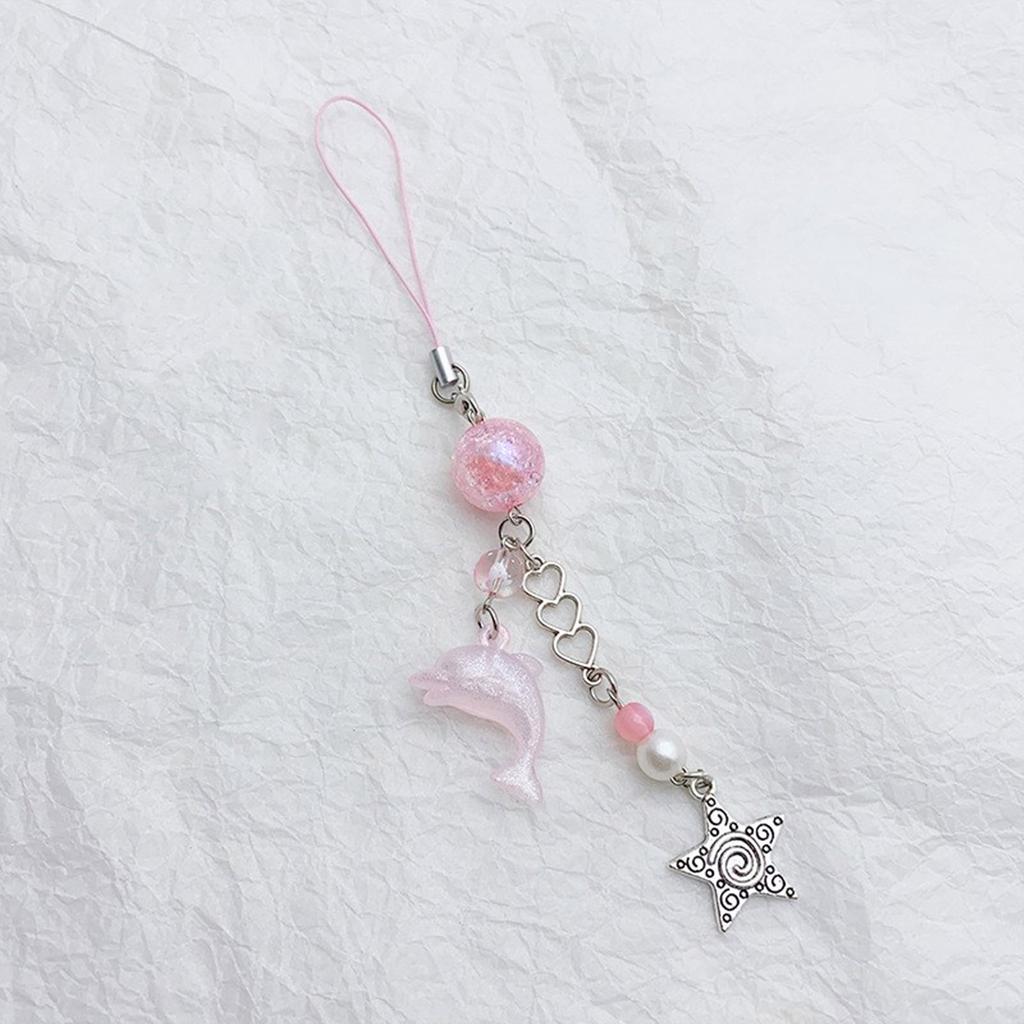 Cute Dolphin Beaded Pendant Cellphone Charm Phone Chain Functional Keychain Ornament Keyring for Bag Purse Backpack