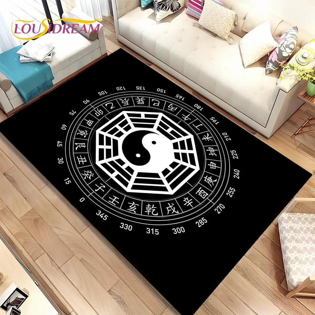 Chinese Tai Chi Bagua Yin Yang  Area Rug,Carpet Rug for Home Living Room Children Bedroom Sofa Doormat Decor,Non-slip Floor Mat
