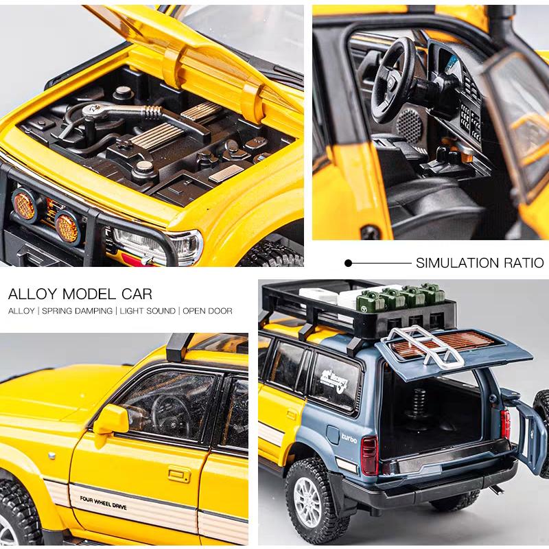 Toyota Land Cruiser LC80 Geländewagen-Simulation, Druckguss- und Spielzeugfahrzeuge, Geräusche und Licht, Rückziehauto 1:24 Alloy Collection Modell