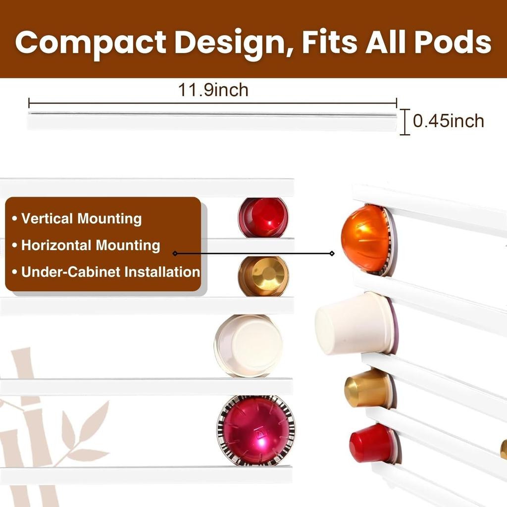 Kaffekapselholder, K-koppholdere for benk, 10 stk oppbevaring/organisator for kaffekapsler, veggmontert kaffekapselholder med lim, under skap - hvit