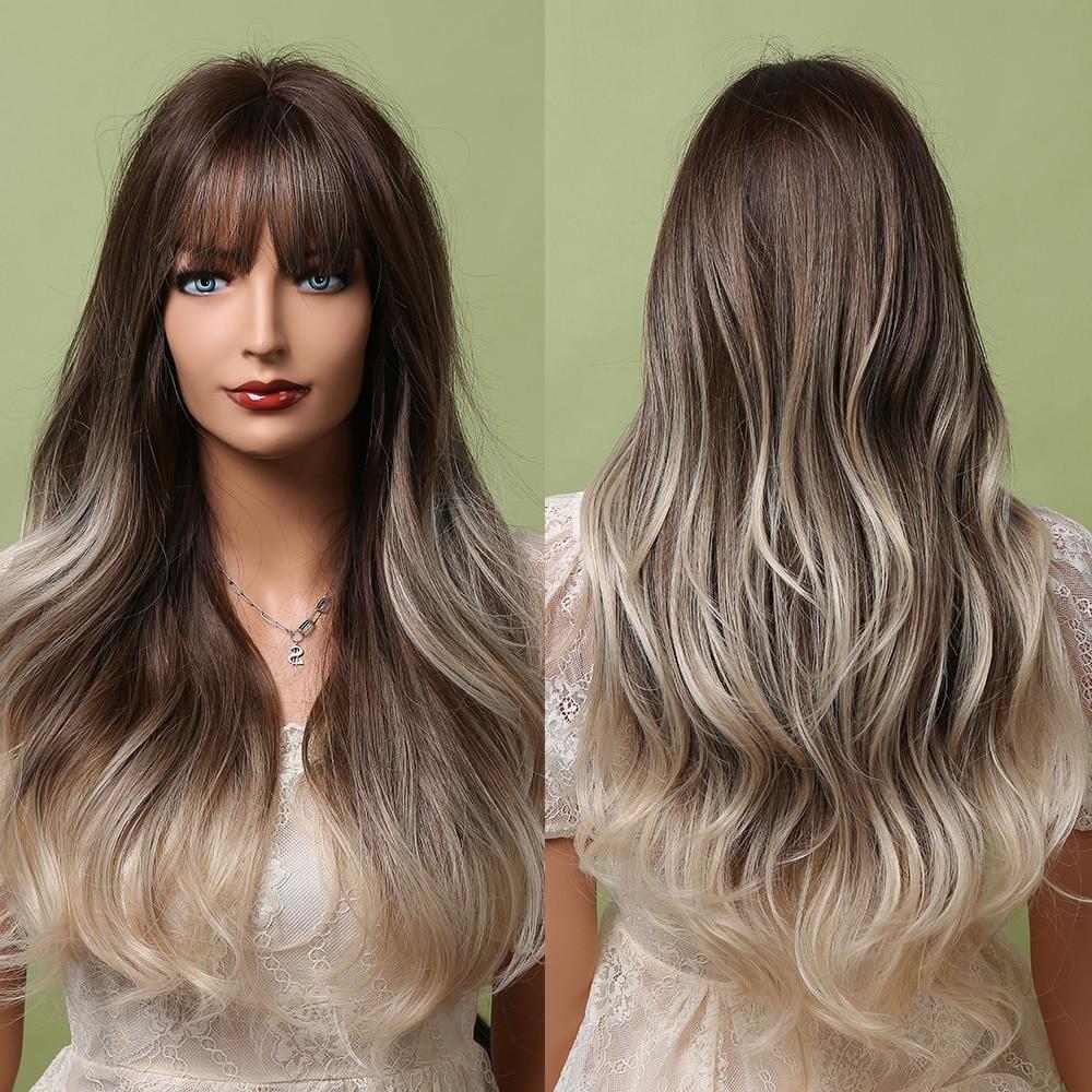 ALAN EATON Long Wavy Synthetic Hair Wigs Cosplay Party Daily Heat Resistant Wigs for Women