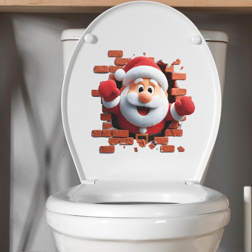 Personalisierte Wanddurchbrechende Weihnachtsmann Toilettenaufkleber, Badezimmer- und Heimdekorationsaufkleber