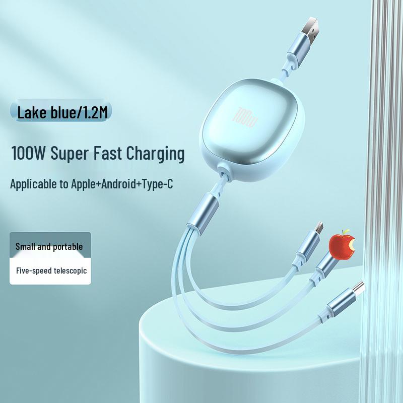 100W Retractable 3-in-1 Fast Charging Cable with Custom Logo