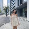 Elegant Lace-Trim Lantern Sleeve One-Shoulder Dress - Slim Fit, Hip-Hugging Short Skirt