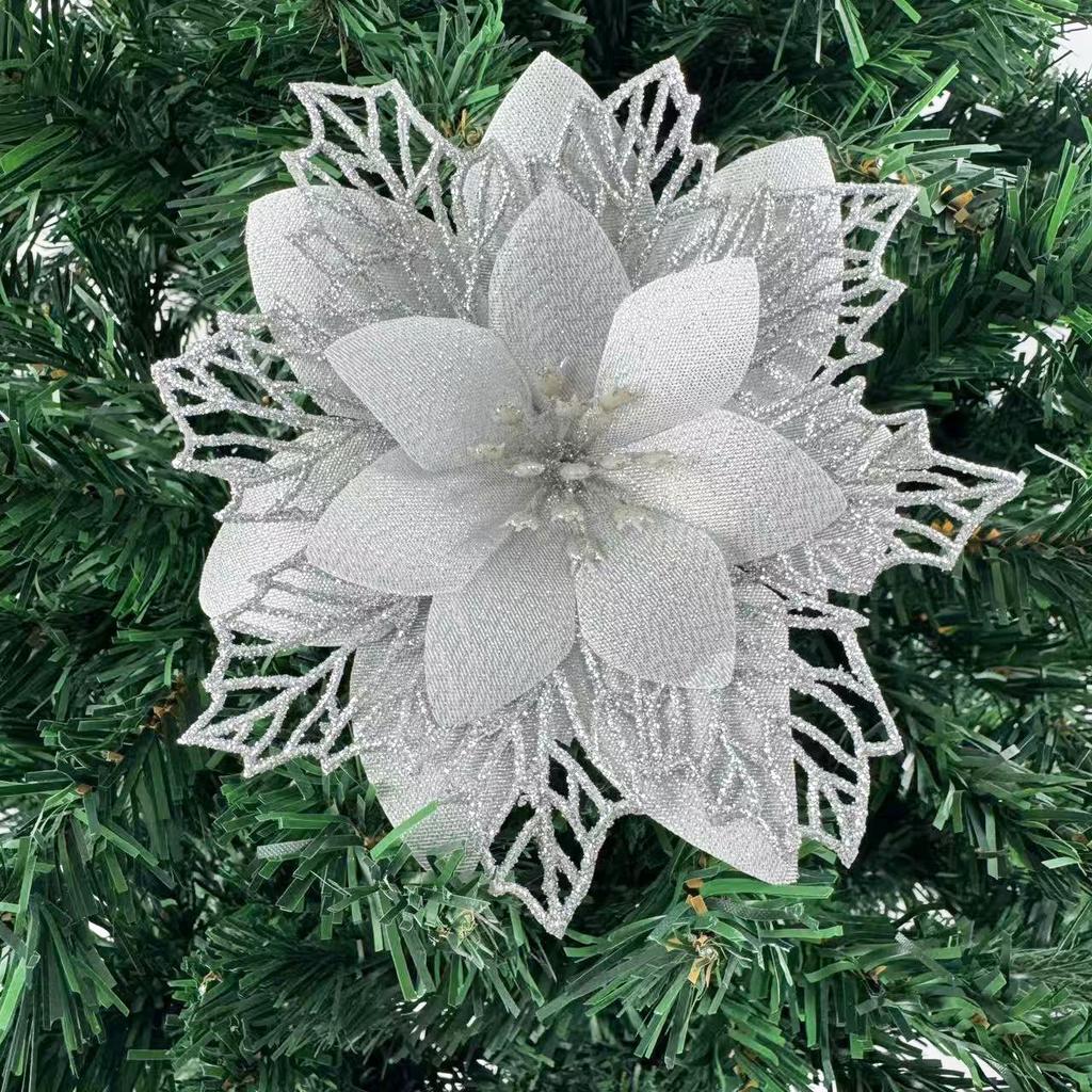 1PC Christmas Golden Glitter 14cm Flower Christmas Tree Decoration Ornaments Color Glitter Home Party Decoration Supplies