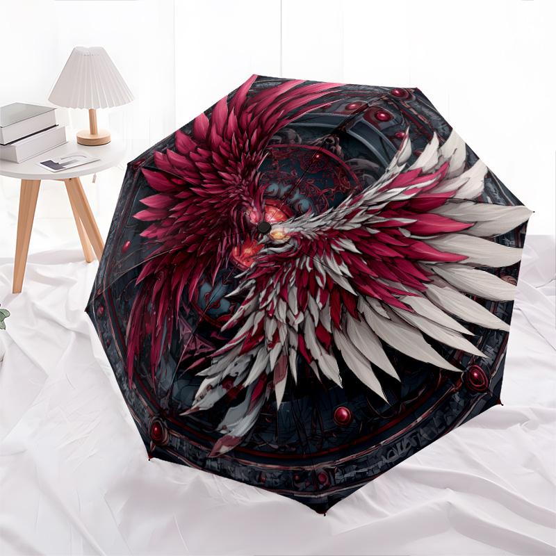 Feather Wings pattern, automatic folding umbrella, portable and foldable design, 8 ribs, a Christmas or birthday gift.