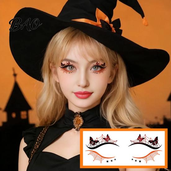 Pavoučí síť Face Art Halloween Dočasná tetování pro ženy, Vodotěsné dýňové pavoučí sítě Festivalové samolepky Oční samolepky Maškarní karneval Cosplay