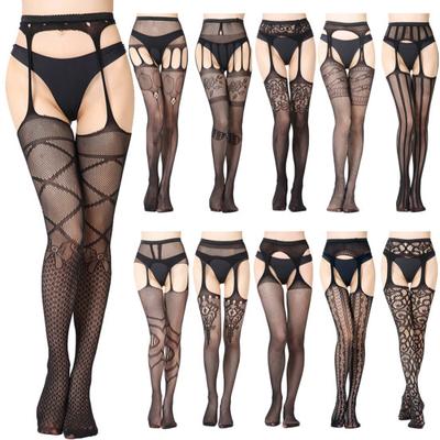 Women Erotic Open Crotch Lace Suspender Pantyhose See Through Tights Stockings