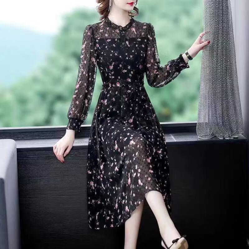 La Chapelle Women s Chiffon Floral V-Neck A-Line Midi Dress 2XL