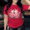 Women's Summer Personalized Rose 3D Printed Short Sleeved Round Neck Summer T-shirt