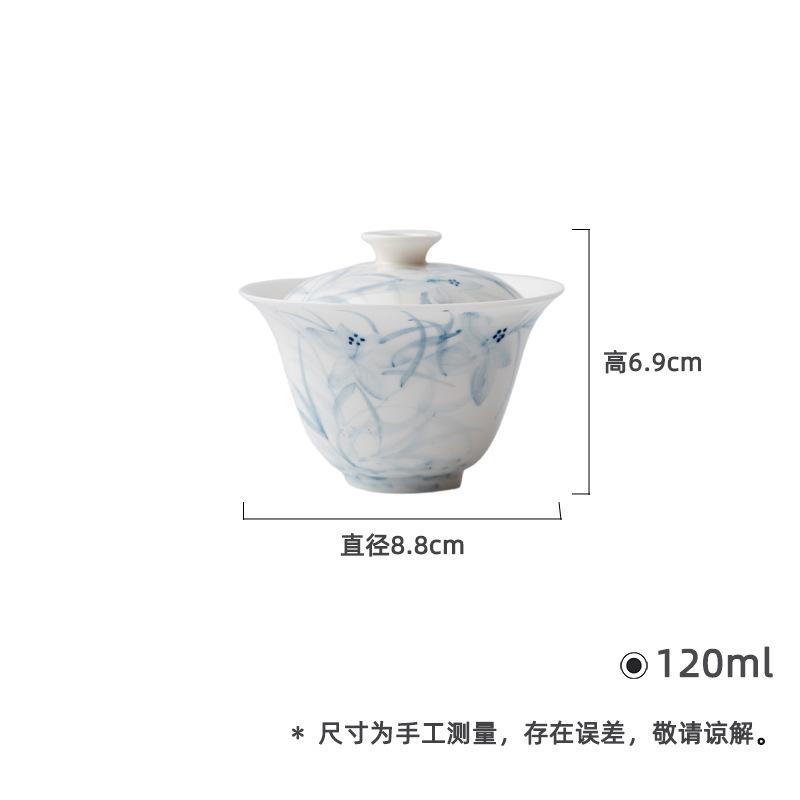 120 мл Ручная роспись Сине-белый Гайвань Винтажная чайная чашка-крынка Домашняя чайная чашка с крышкой Набор Крышка для чайника Посуда Подарок