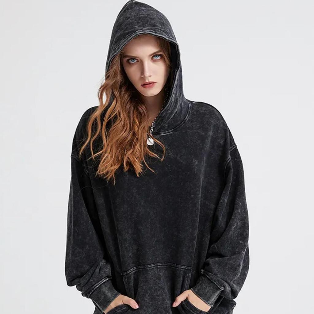 100% Cotton Men's Clothing Vintage Black Acid Wash Hoodies Men Women Hip Hop Sweatshirts Casual Pullovers