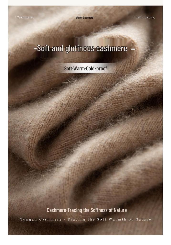 Pullover Sweater: Double-Layer Cashmere, Half-High Collar, Simple Knit Design
