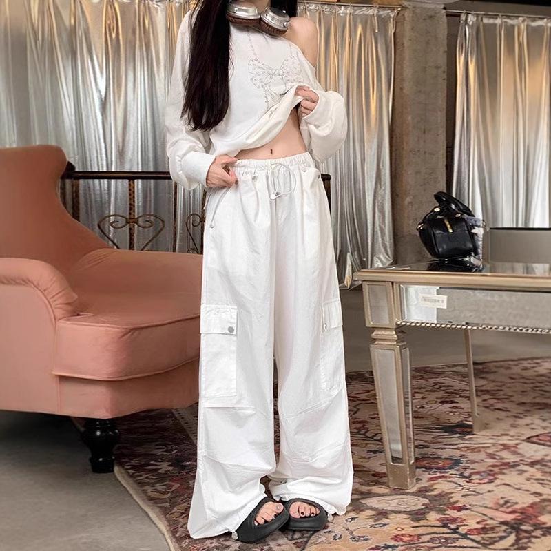 

2025 American Design: Women s High-Waisted Wide-Leg Drawstring Trousers S чёрный