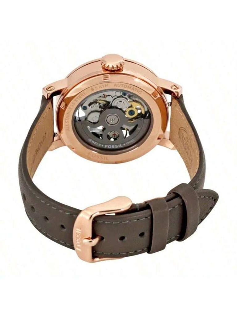 Fossil Women's Mechanical Leather Steel Three-Hand Wristwatch, Stainless Steel Case/Glass Mirror ME3089