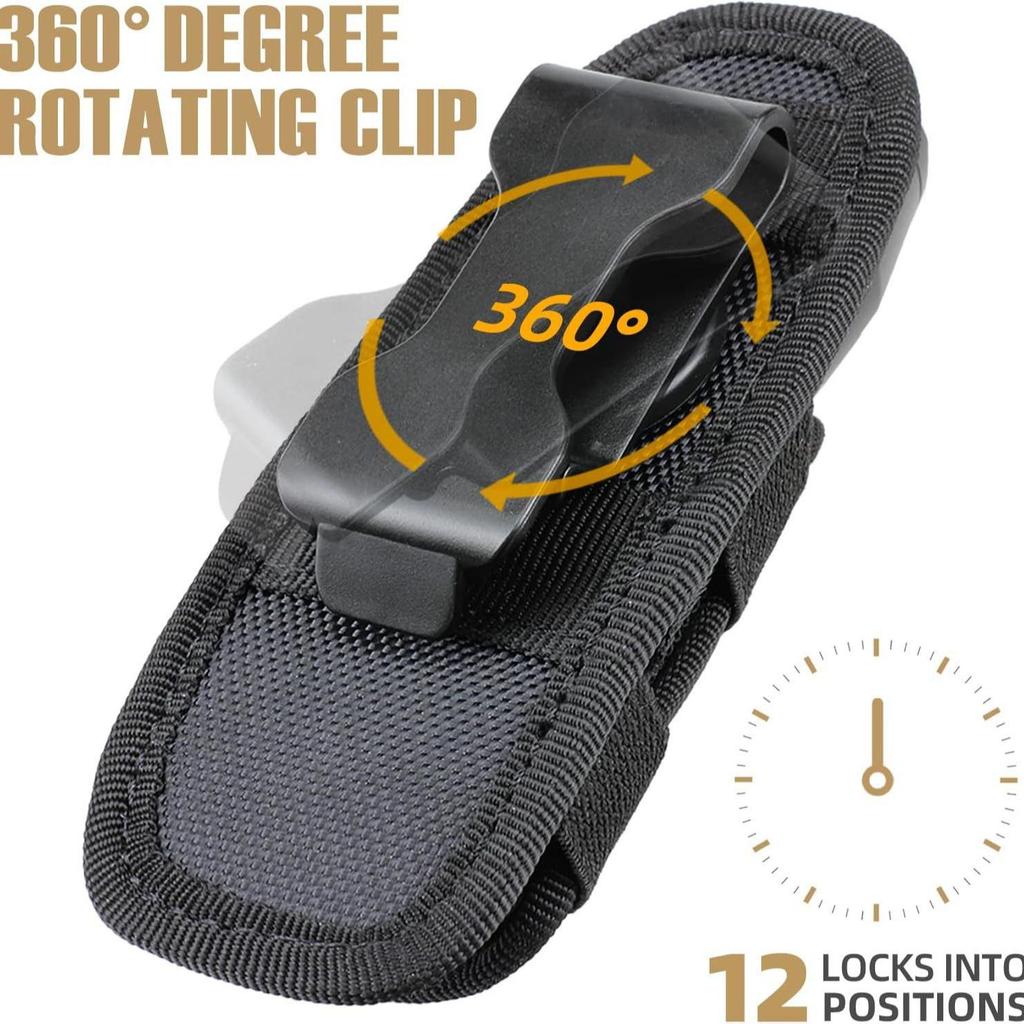 Adjustable Tactical Nylon Flashlight Holster with Rotating Waist Mount