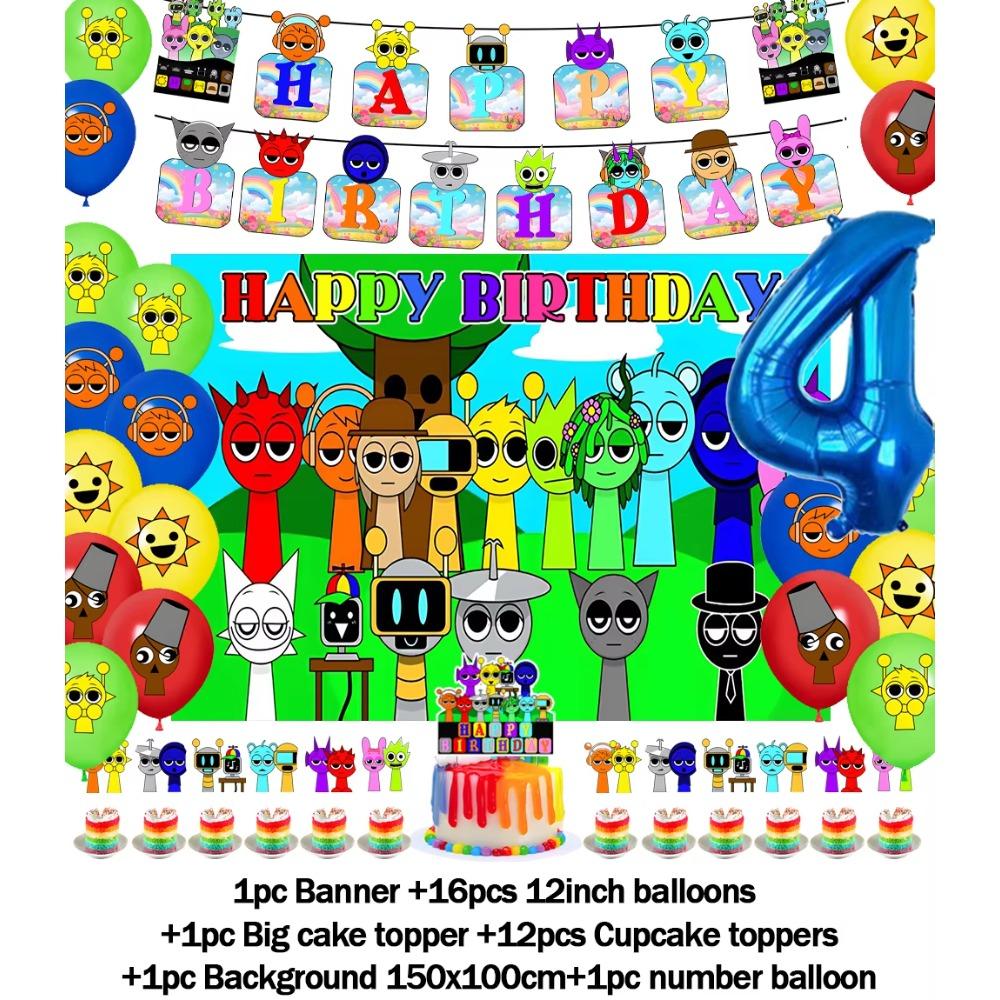 Hot Game-Incredibox Sprunki Kids Birthday Party Balloon Banner Background Cake Topper Decoration Baby Boy Party Supplies Gifts