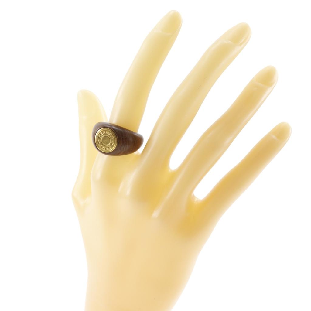 HERMES Serie Ring Brown Wood/Plated Gold #6.6(US Size) 5.4g Women Used