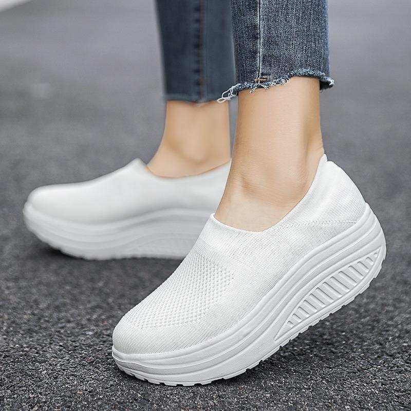 Women's Mesh Shoes Lightweight Breathable Sneakers Comfort Walking Platform Wedges Shoe Slip on Elastic Socks Shoes Muffin Shoes