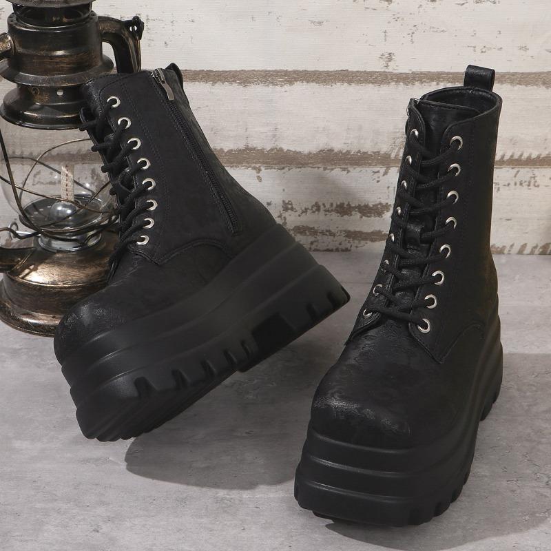 New Women's Boots Autumn and Winter New Three-layer Thickened Bottom Round Head Splicing Retro Cool Thick-soled Martin Boots