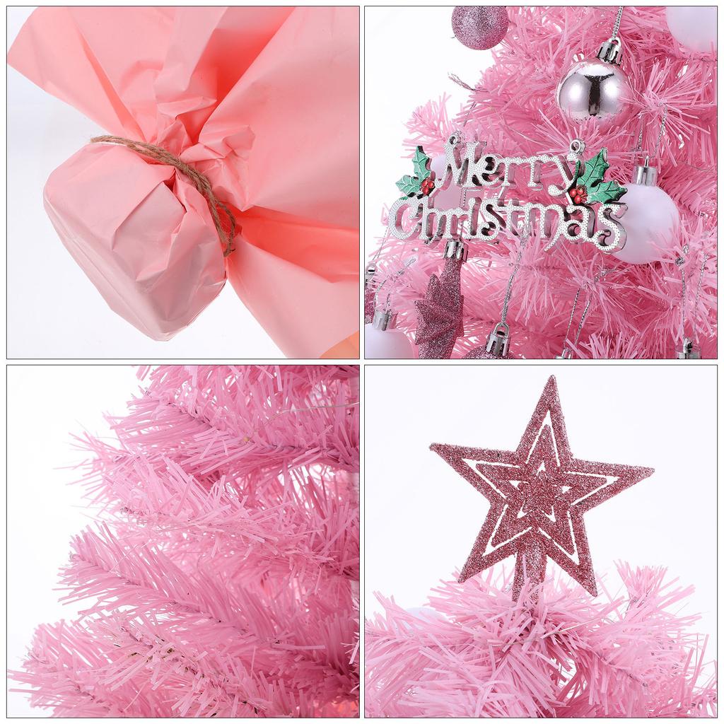 2Ft Mini Christmas Tree Pink: Small Tabletop Pre-Lit Artificial Xmas Tree With Led Lights Star Topper For Desk Office Holiday